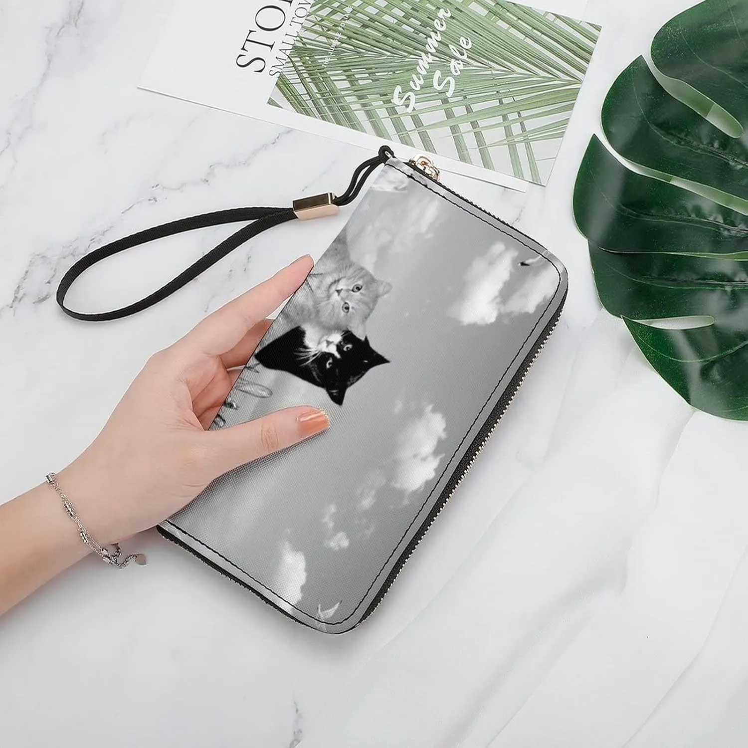 Donnapink Long Clutch Wallet, Long Handbag with Wristlet Strap, PU Leather Zip Purse