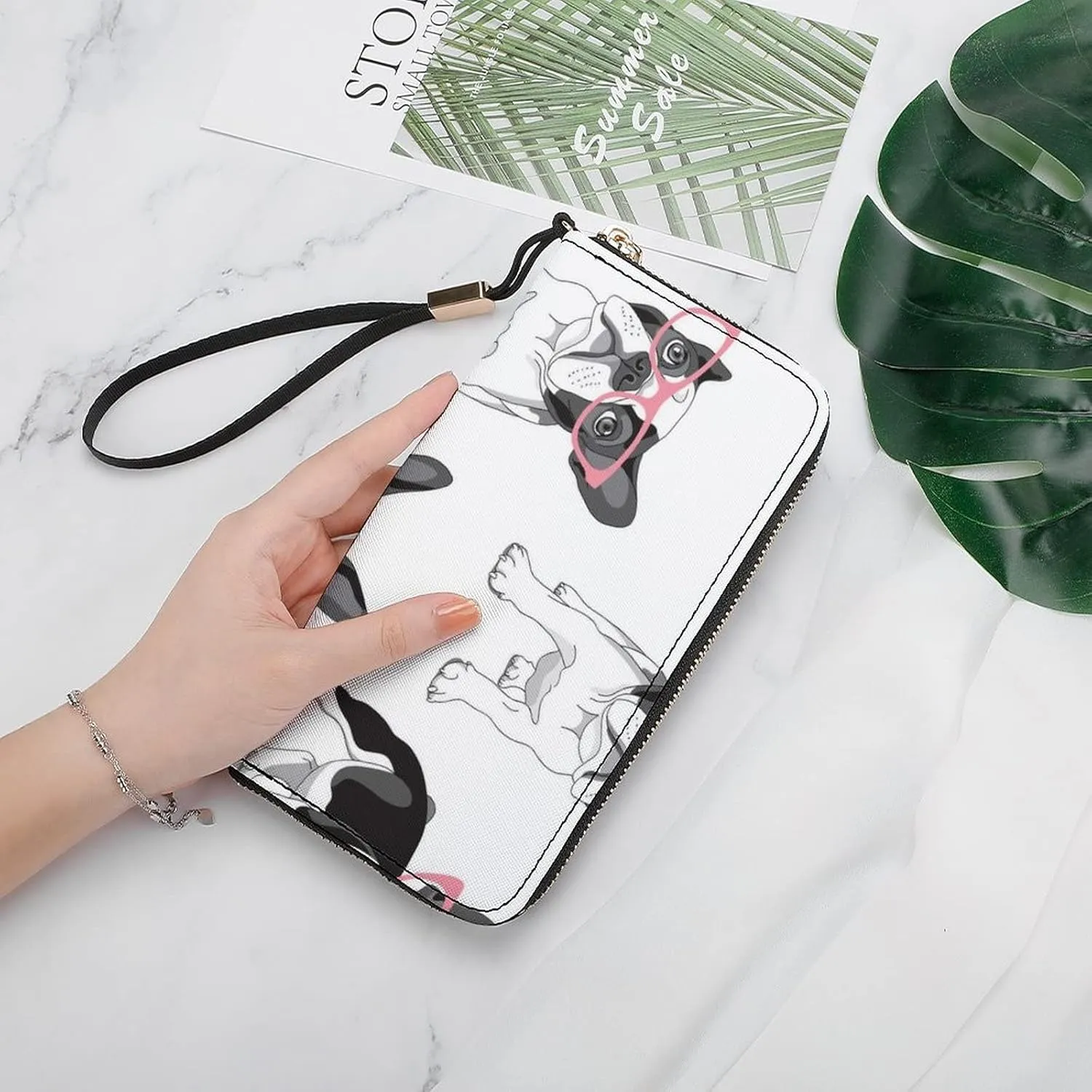 Donnapink Long Clutch Wallet, Long Handbag with Wristlet Strap, PU Leather Zip Purse
