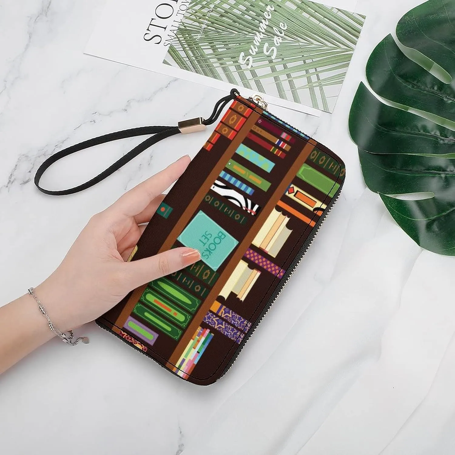 Donnapink Long Clutch Wallet, Long Handbag with Wristlet Strap, PU Leather Zip Purse