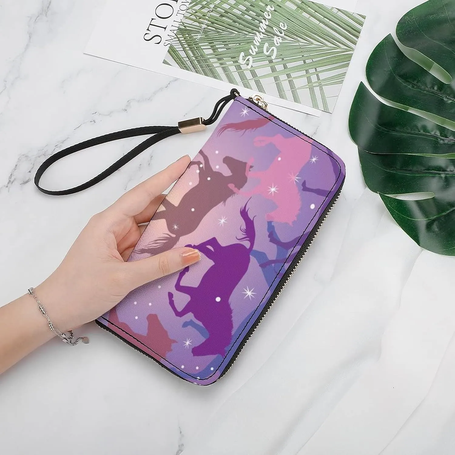 Donnapink Long Clutch Wallet, Long Handbag with Wristlet Strap, PU Leather Zip Purse
