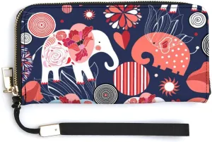 Donnapink Long Clutch Wallet, Long Handbag with Wristlet Strap, PU Leather Zip Purse