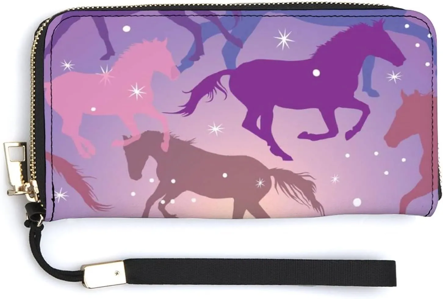 Donnapink Long Clutch Wallet, Long Handbag with Wristlet Strap, PU Leather Zip Purse