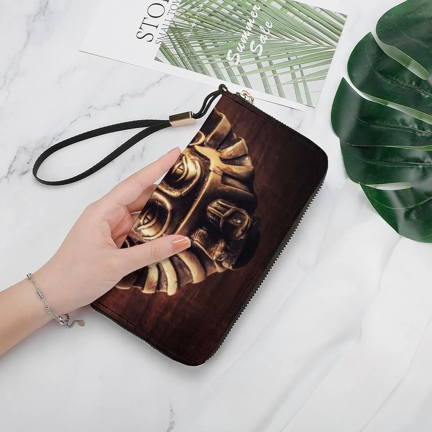 Donnapink Long Clutch Wallet, Long Handbag with Wristlet Strap, PU Leather Zip Purse
