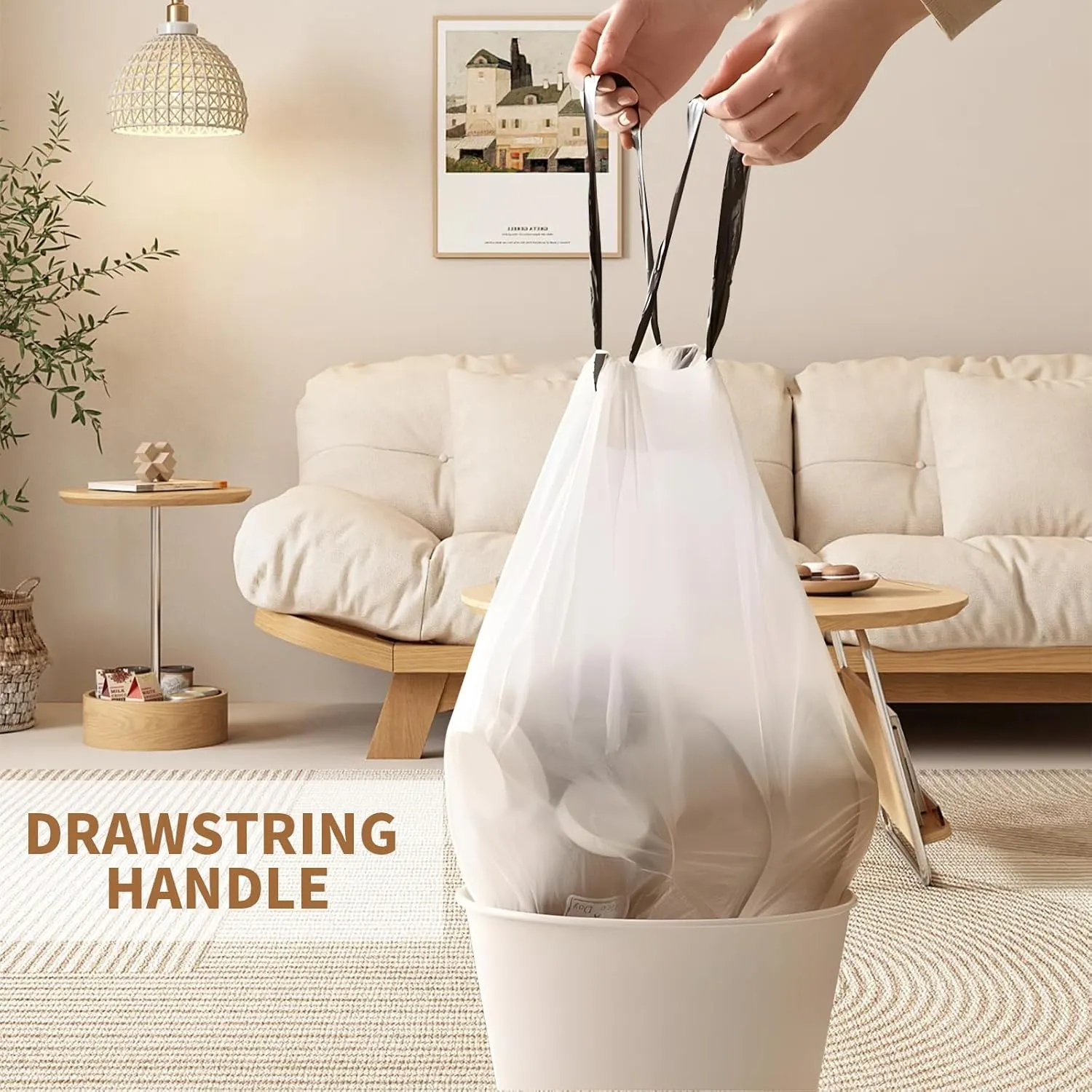 Drawstring 4 Gallon Trash Bags, Individual Trash Bags, Unscented Small Garbage Bags 4 Gallon, Thickened Separated Trash Can Liners for Bathroom Restroom Office Kitchen, 100 Count (White)