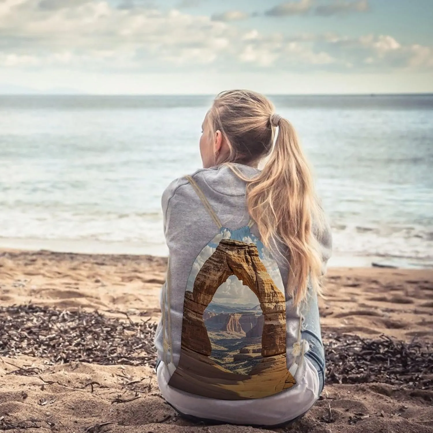 Drawstring Backpack Arches National Park String Bag Sackpack Foldable Backpack Sports Gym Bag for Shopping Yoga