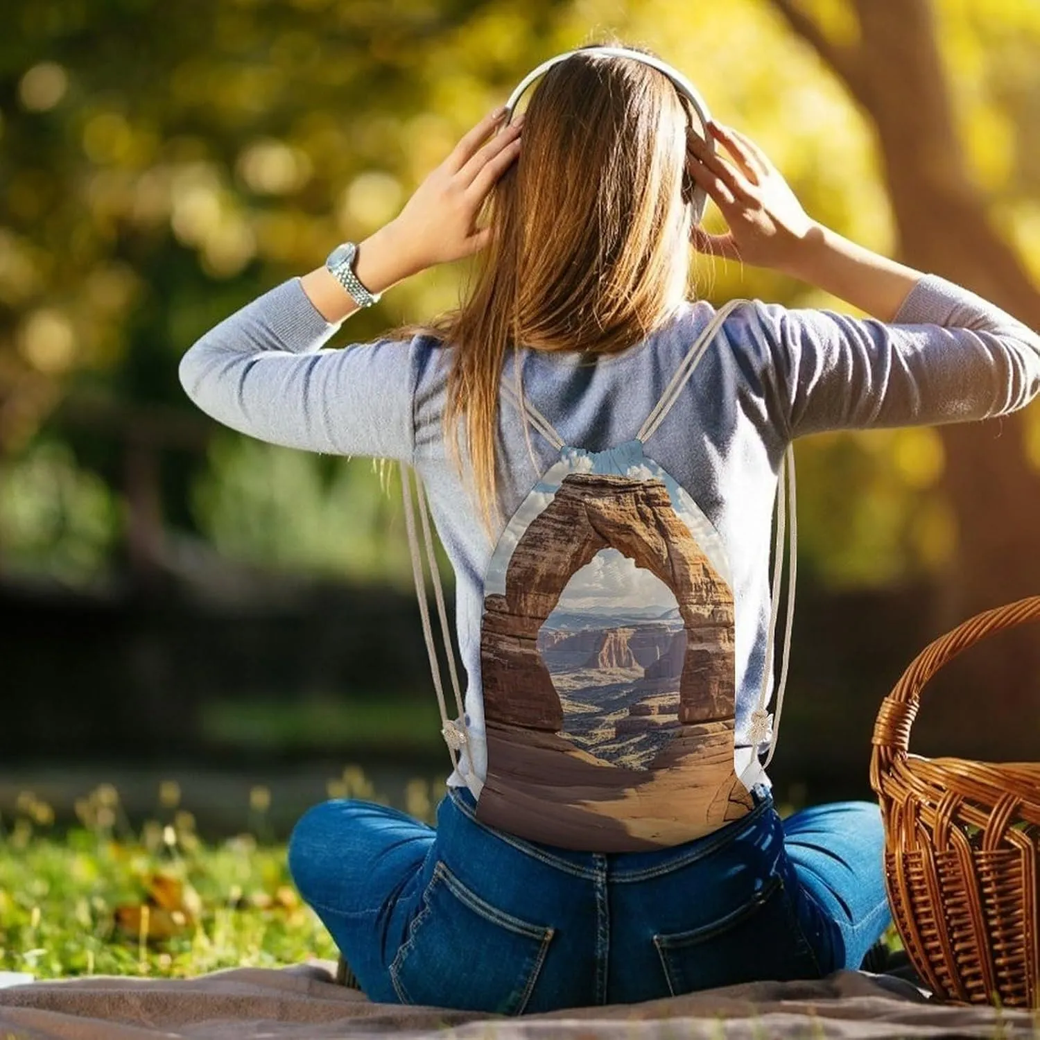 Drawstring Backpack Arches National Park String Bag Sackpack Foldable Backpack Sports Gym Bag for Shopping Yoga