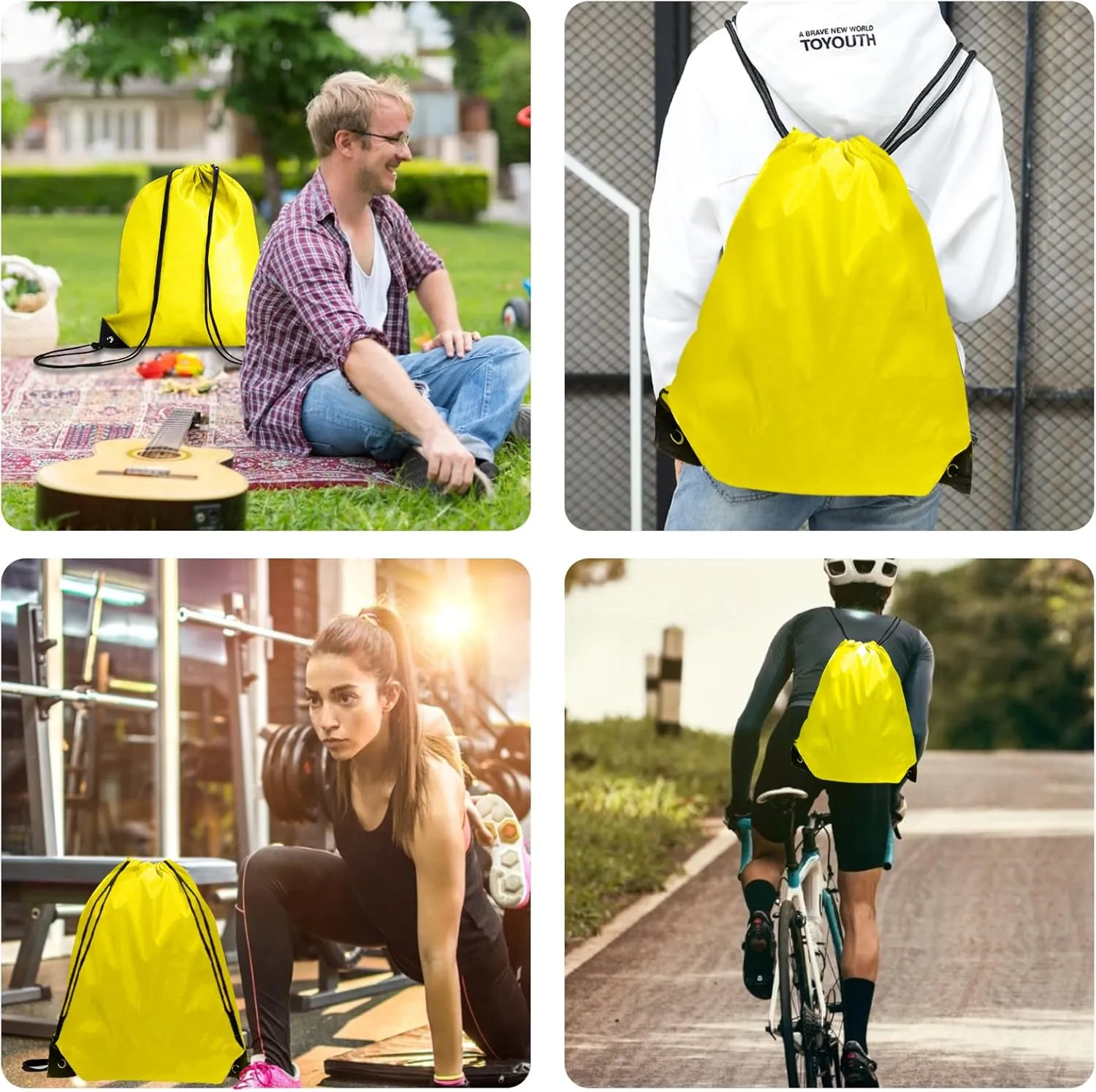 Drawstring Backpack Bulk 42 Pcs String Backpack Drawstring Bags Cinch Bag Sackpack for Men Women Gym (Yellow)