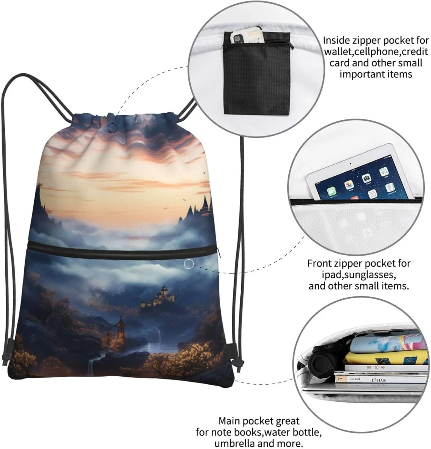 Drawstring Backpack Resistant Sackpack Fairy mist Sports Gym Bag String Bag for Women Men