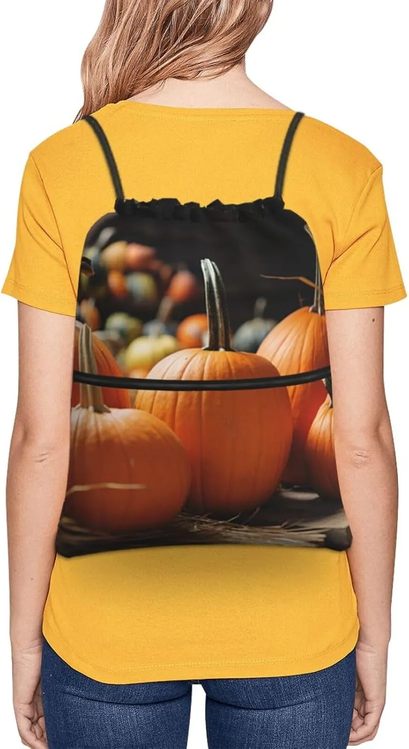 Drawstring Backpack Resistant Sackpack Fall Pumpkins Sports Gym Bag String Bag for Women Men