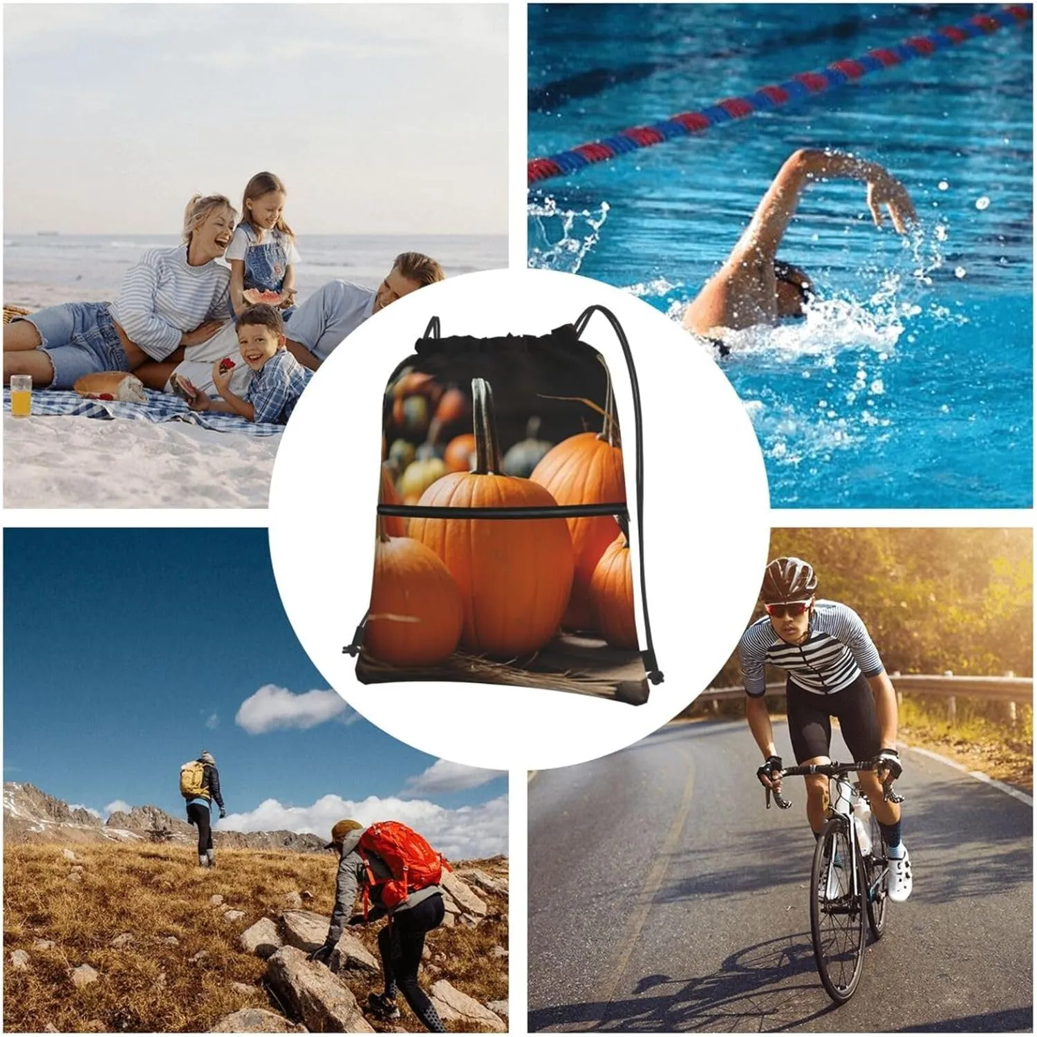 Drawstring Backpack Resistant Sackpack Fall Pumpkins Sports Gym Bag String Bag for Women Men