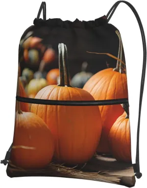 Drawstring Backpack Resistant Sackpack Fall Pumpkins Sports Gym Bag String Bag for Women Men