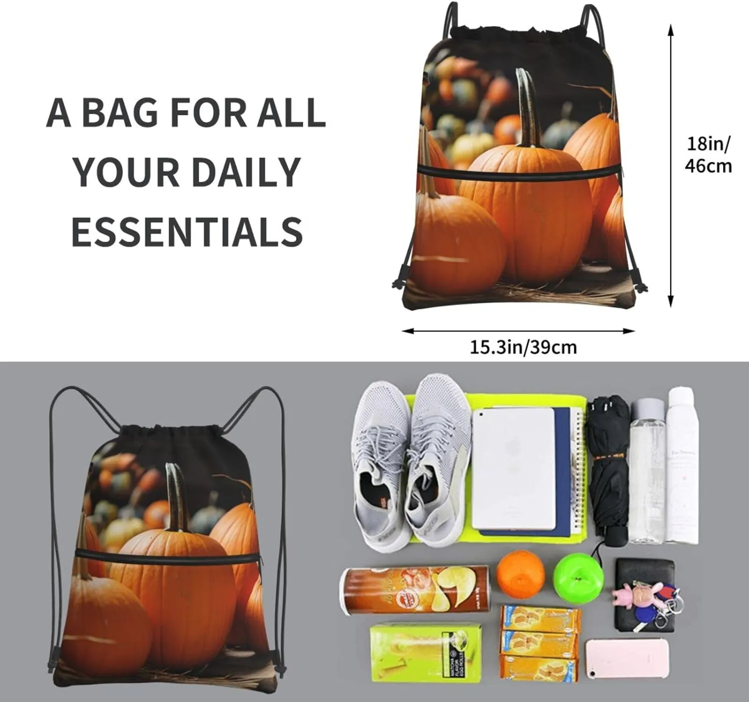 Drawstring Backpack Resistant Sackpack Fall Pumpkins Sports Gym Bag String Bag for Women Men