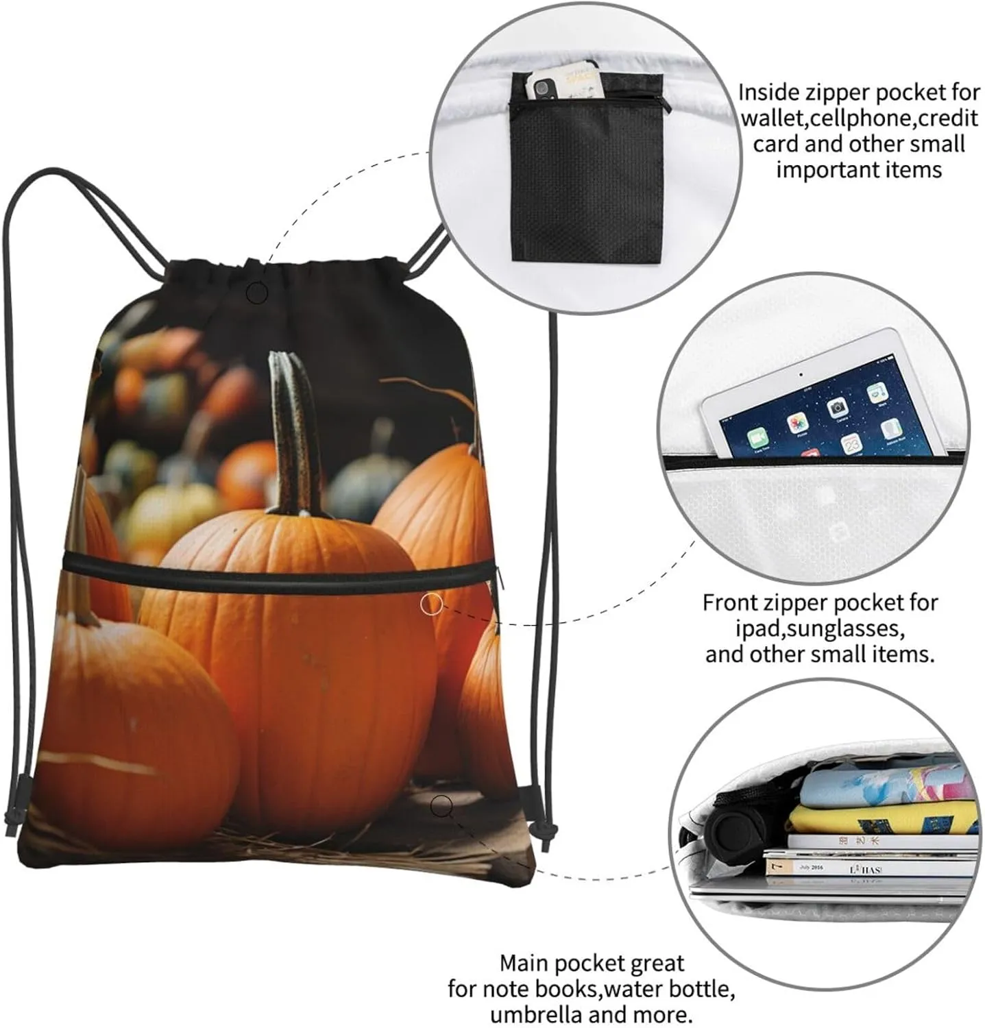 Drawstring Backpack Resistant Sackpack Fall Pumpkins Sports Gym Bag String Bag for Women Men