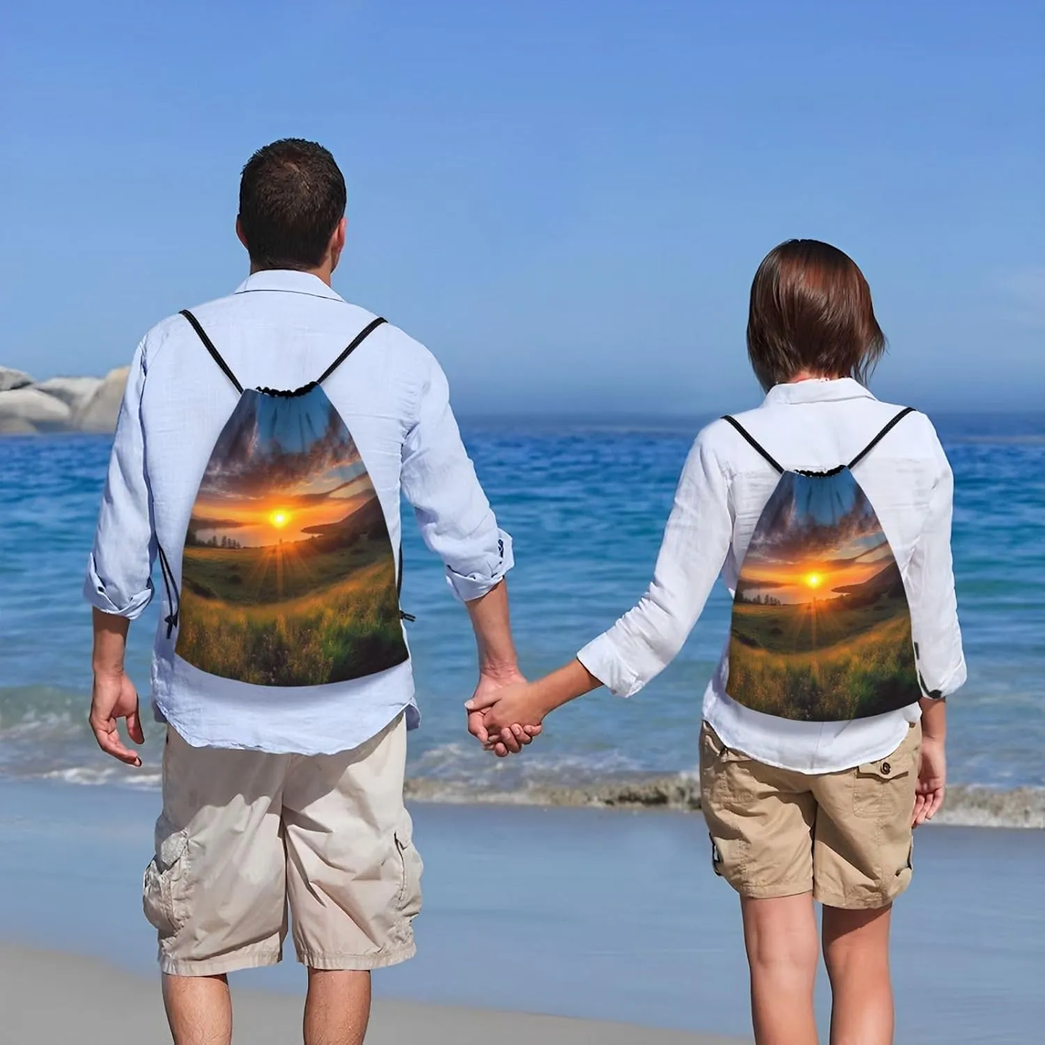 Drawstring Backpack Sports Gym Bag Beautiful Sunrise Drawstring Bags Foldable Backpack for Women Men
