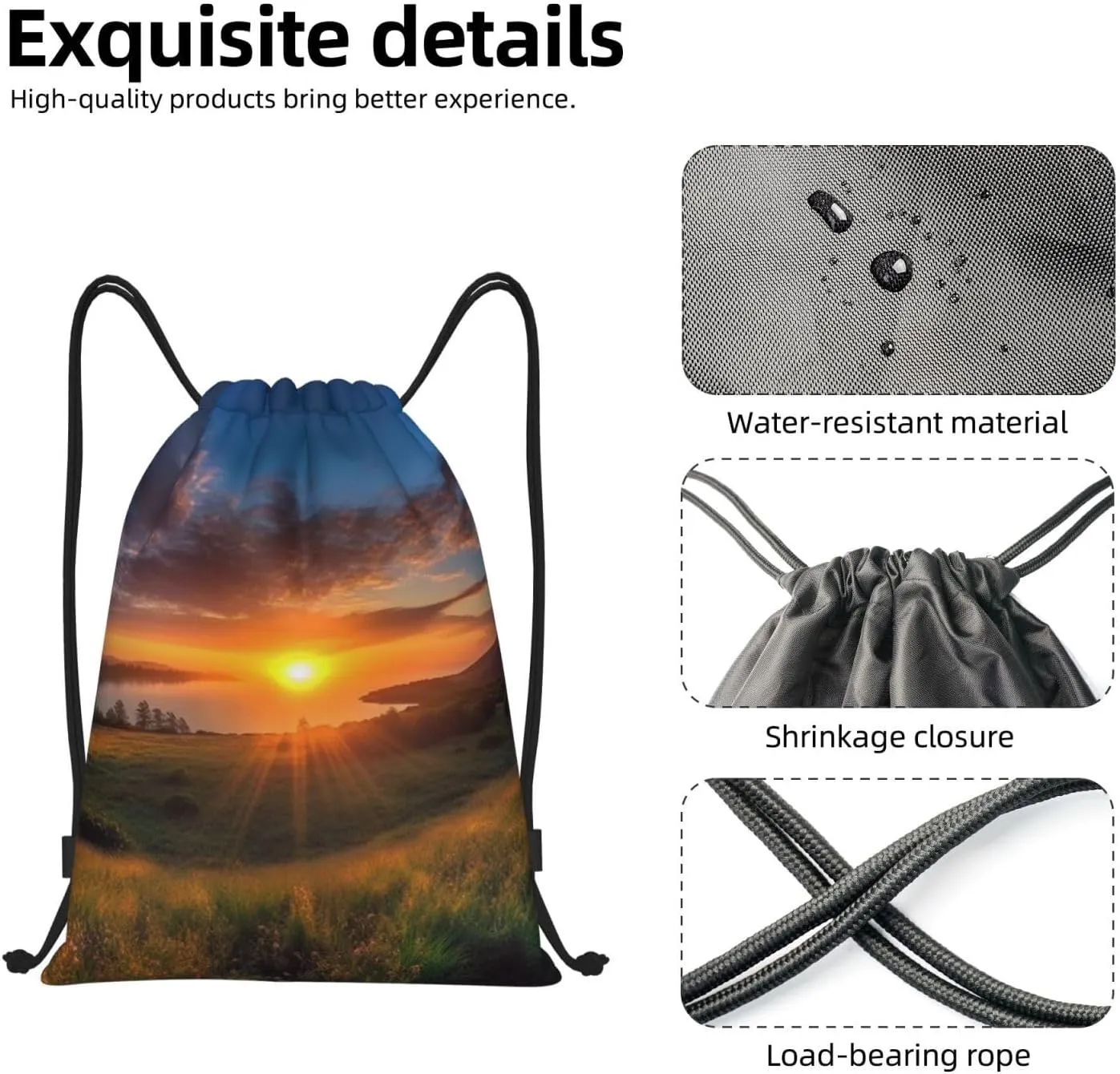 Drawstring Backpack Sports Gym Bag Beautiful Sunrise Drawstring Bags Foldable Backpack for Women Men