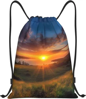 Drawstring Backpack Sports Gym Bag Beautiful Sunrise Drawstring Bags Foldable Backpack for Women Men
