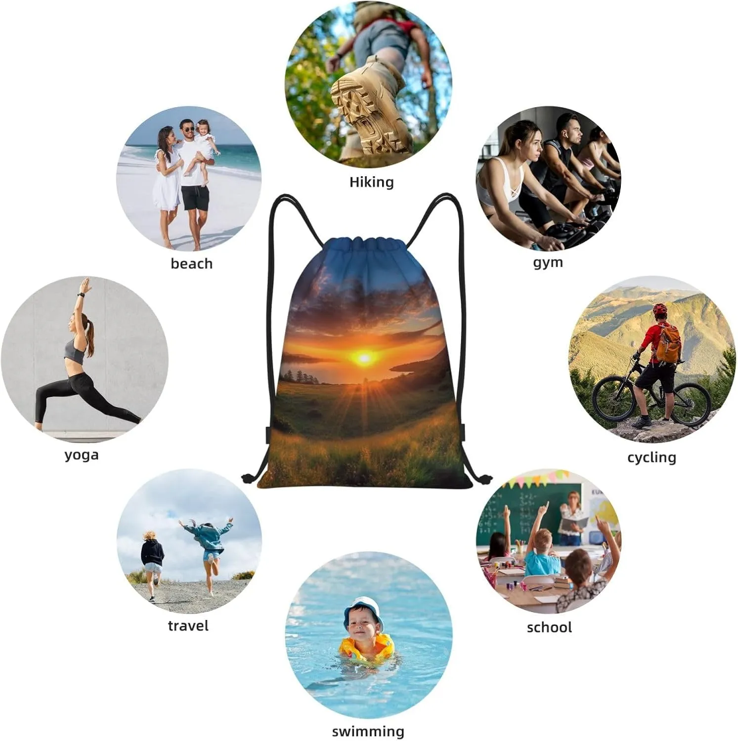 Drawstring Backpack Sports Gym Bag Beautiful Sunrise Drawstring Bags Foldable Backpack for Women Men