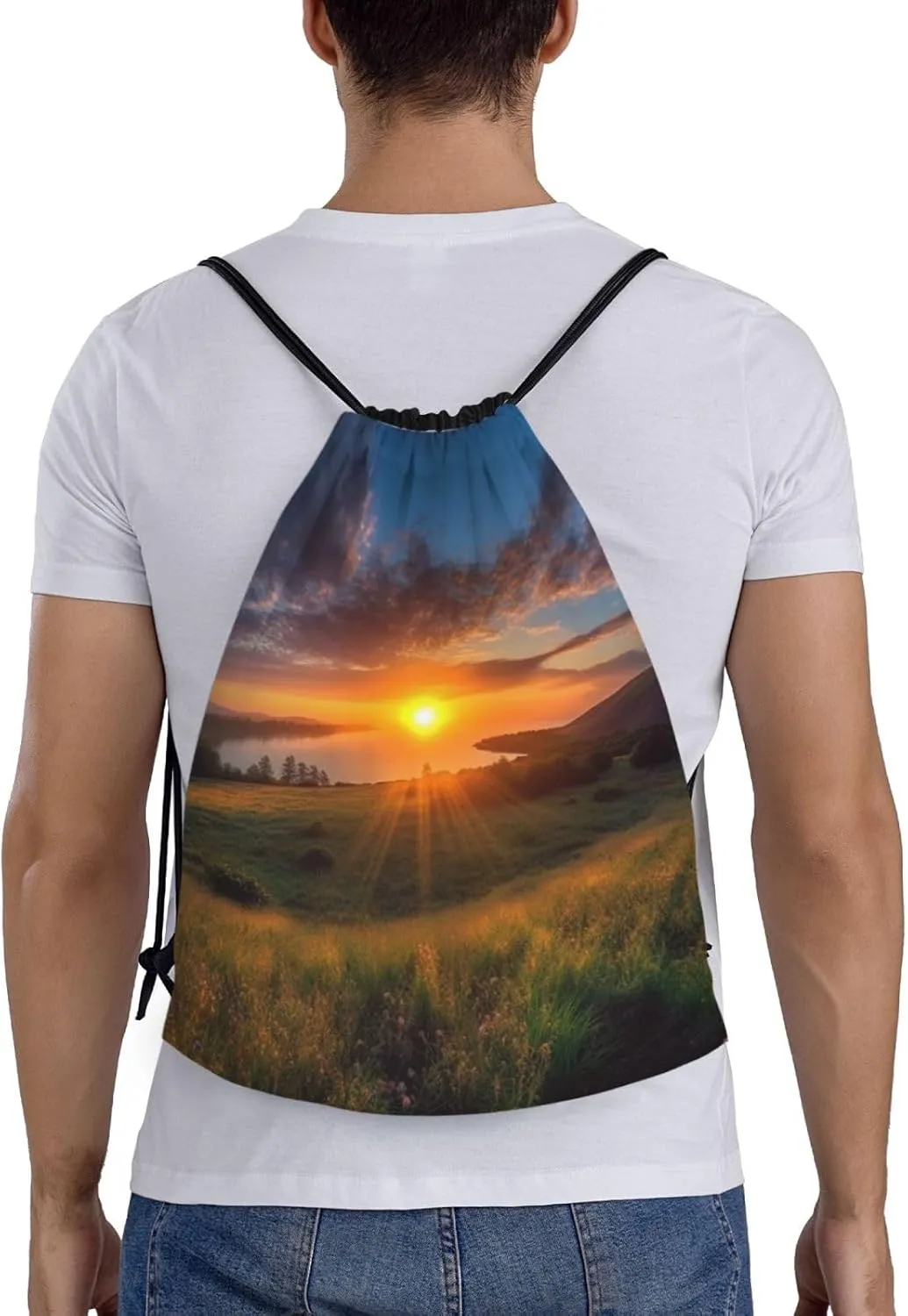 Drawstring Backpack Sports Gym Bag Beautiful Sunrise Drawstring Bags Foldable Backpack for Women Men