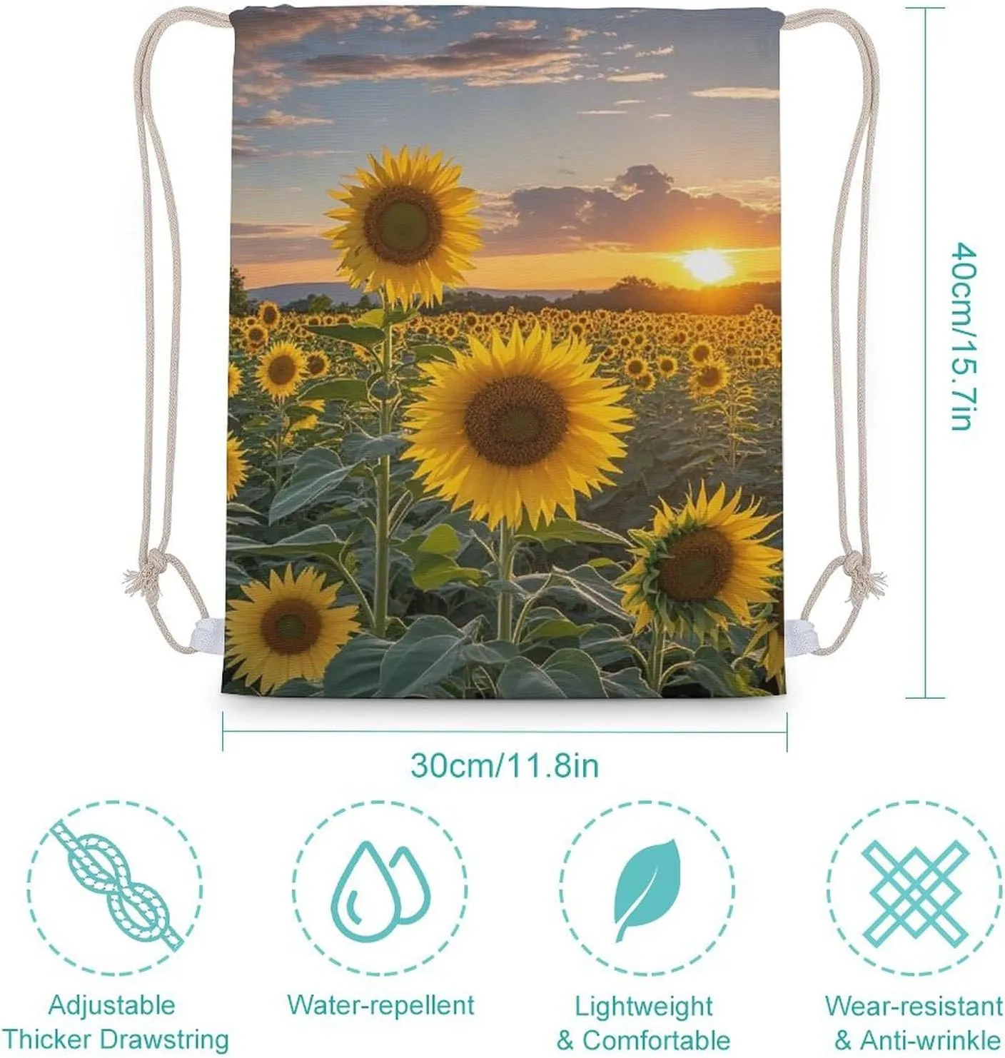 Drawstring Backpack Sunflower Field Sunset String Bag Sackpack Foldable Backpack Sports Gym Bag for Shopping Yoga
