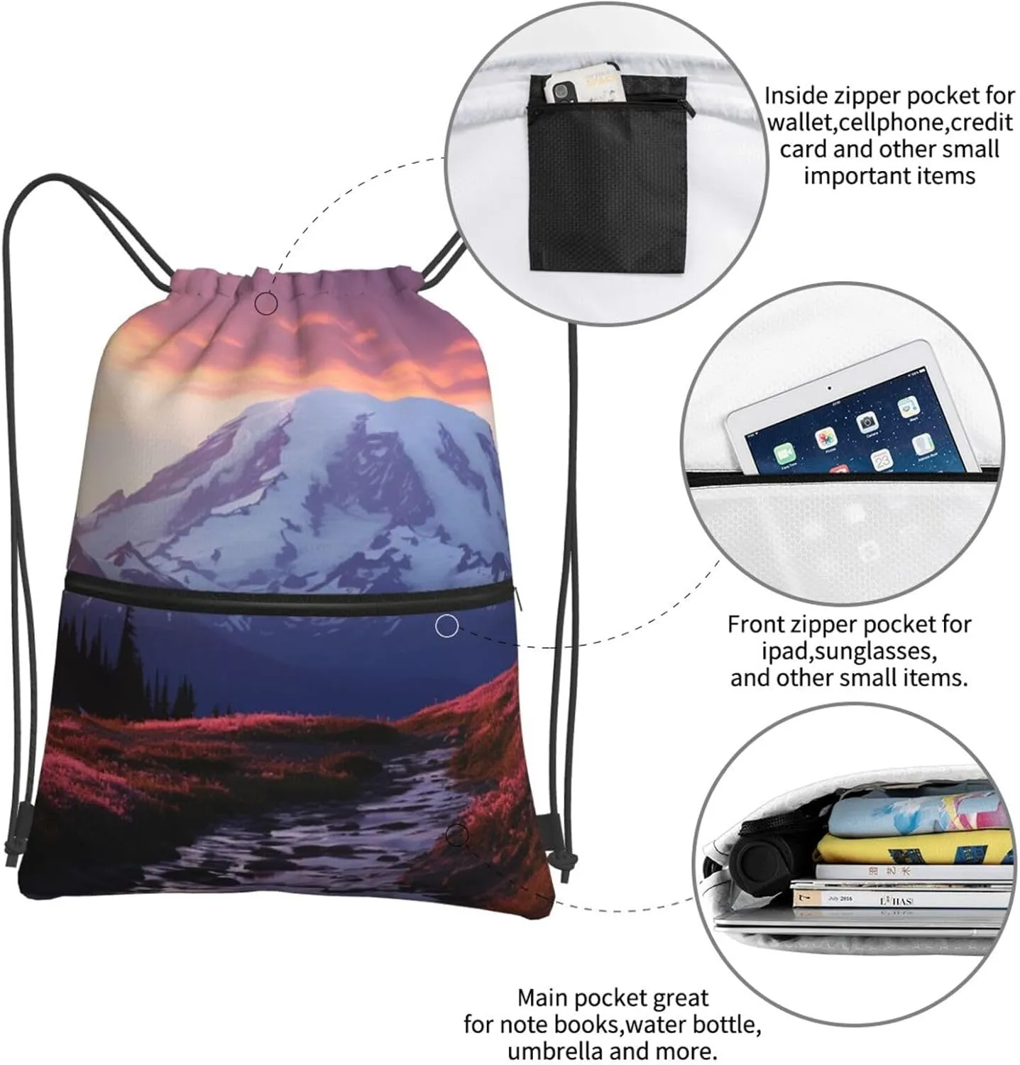 Drawstring Bag Gym Sack Drawstring Backpack Sport Gym Sack Cinch Bag Park at Sunset Sport Bags for Travel, Park at Sunset, One Size