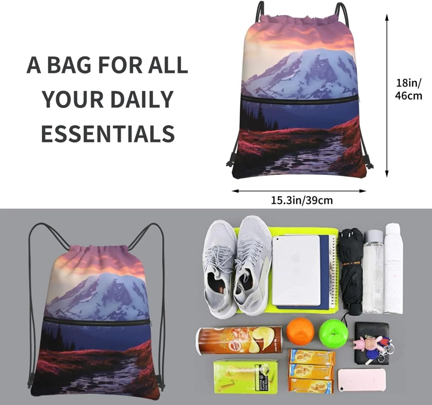 Drawstring Bag Gym Sack Drawstring Backpack Sport Gym Sack Cinch Bag Park at Sunset Sport Bags for Travel, Park at Sunset, One Size