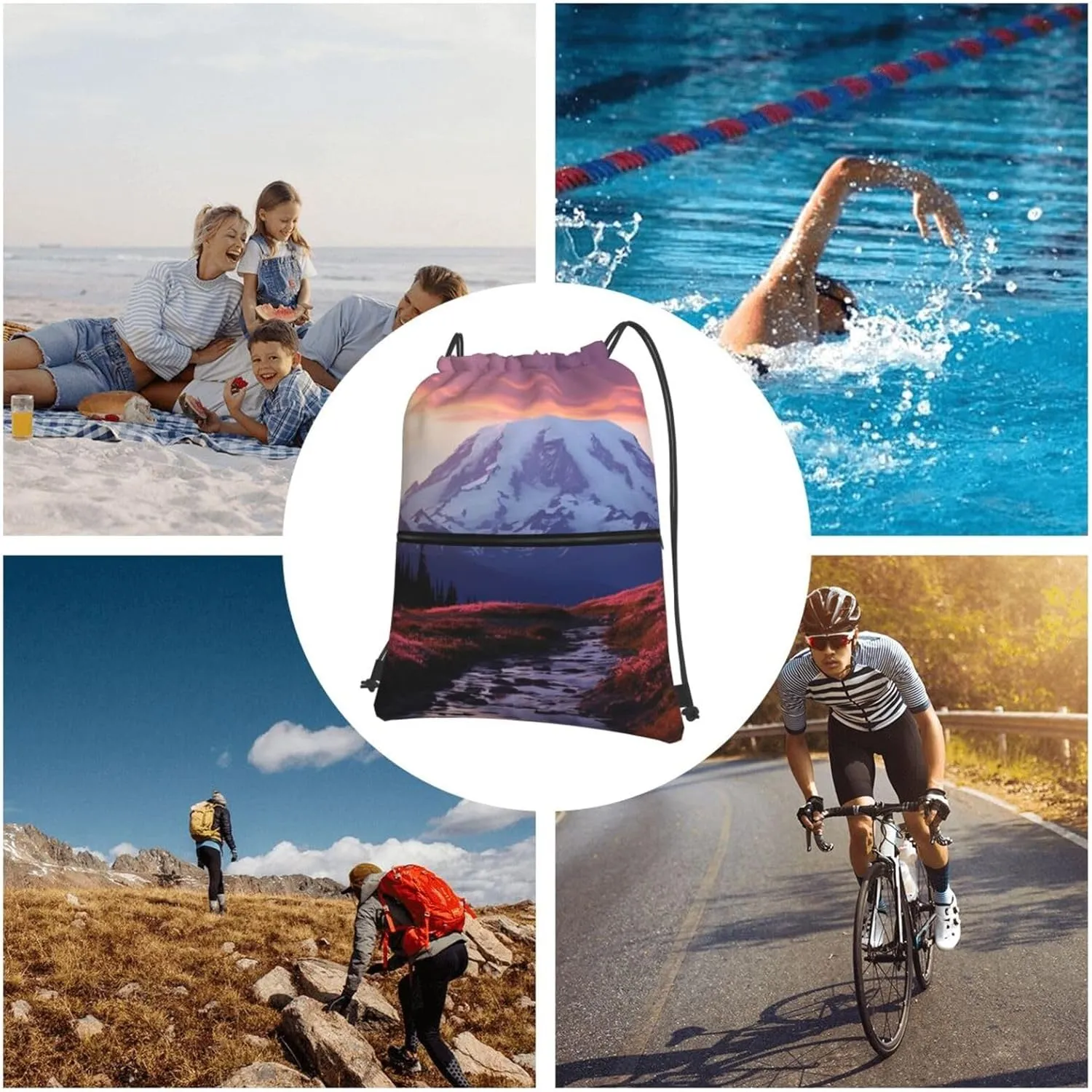 Drawstring Bag Gym Sack Drawstring Backpack Sport Gym Sack Cinch Bag Park at Sunset Sport Bags for Travel, Park at Sunset, One Size