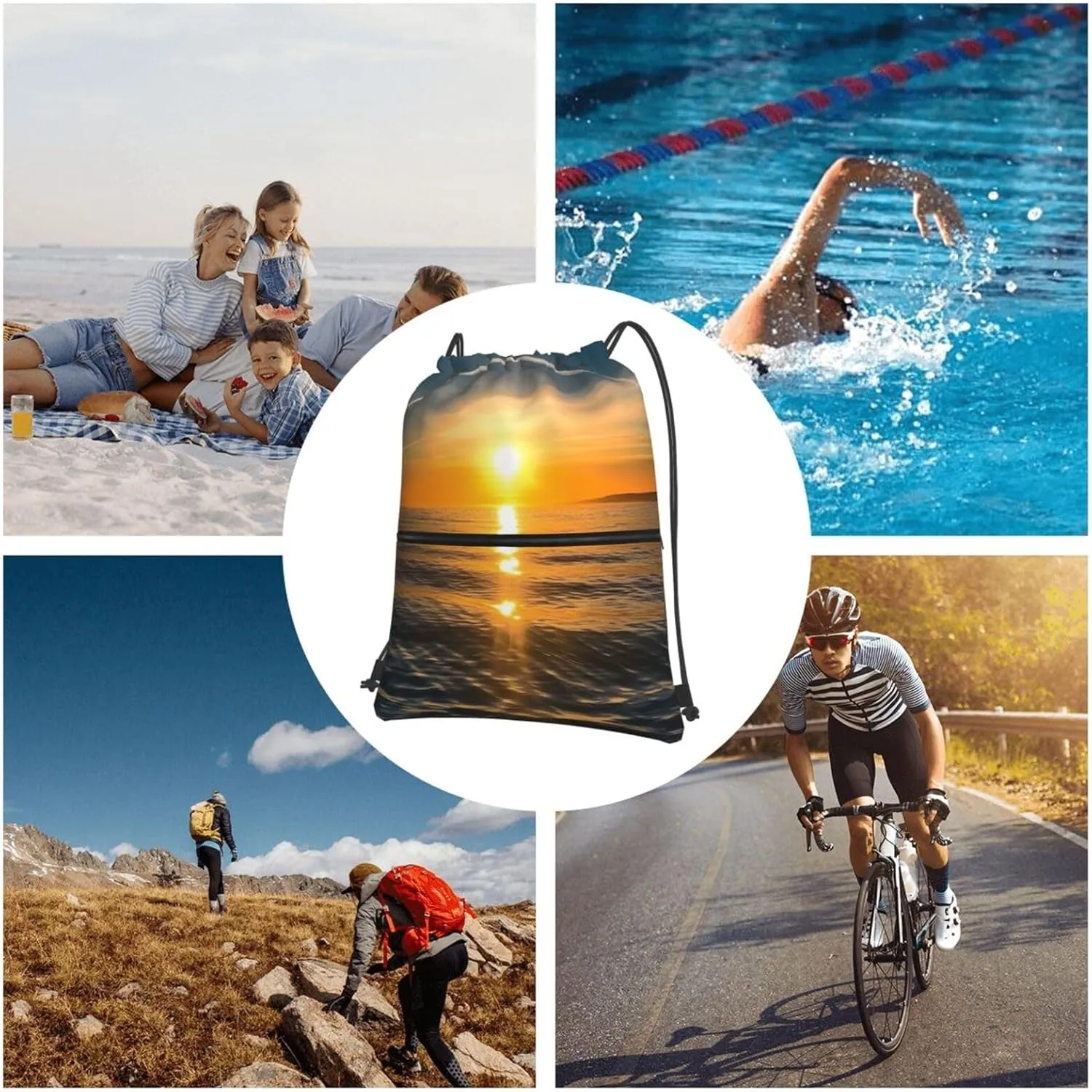 Drawstring Bag Gym Sack Drawstring Backpack Sport Gym Sack Cinch Bag Park at Sunset Sport Bags for Travel, Sunrise Horizon, One Size