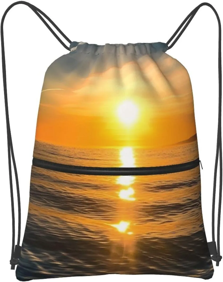 Drawstring Bag Gym Sack Drawstring Backpack Sport Gym Sack Cinch Bag Park at Sunset Sport Bags for Travel, Sunrise Horizon, One Size