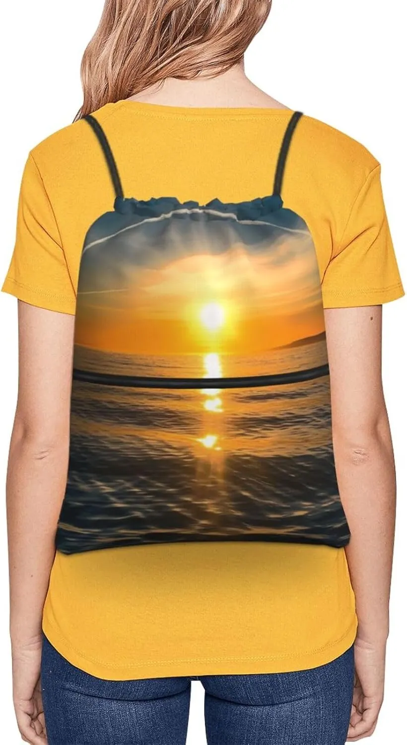 Drawstring Bag Gym Sack Drawstring Backpack Sport Gym Sack Cinch Bag Park at Sunset Sport Bags for Travel, Sunrise Horizon, One Size