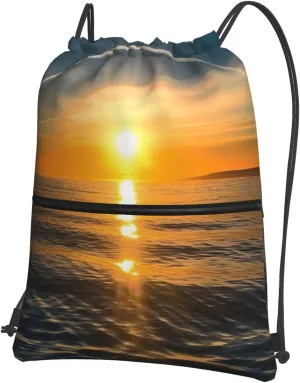 Drawstring Bag Gym Sack Drawstring Backpack Sport Gym Sack Cinch Bag Park at Sunset Sport Bags for Travel, Sunrise Horizon, One Size