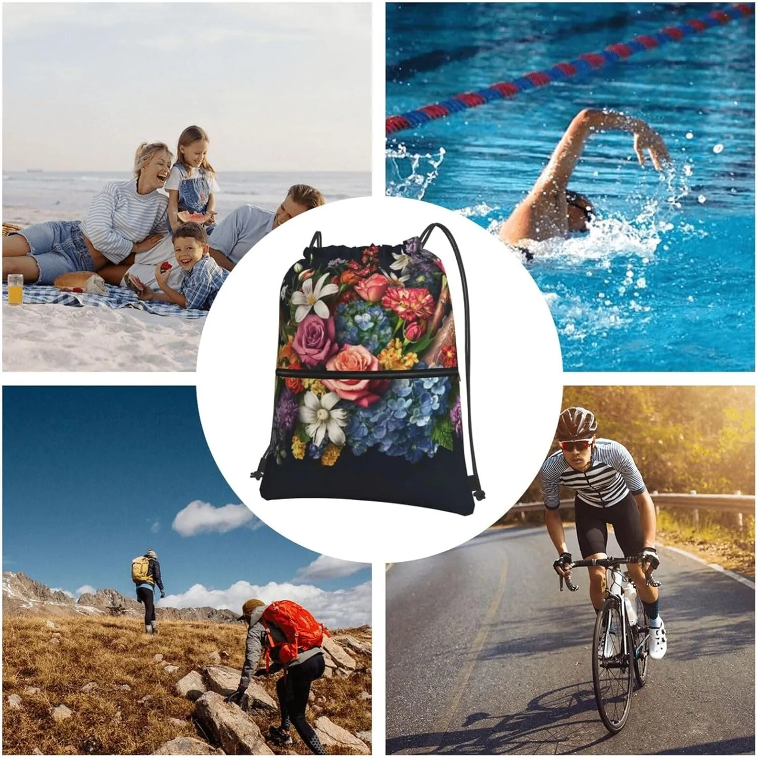 Drawstring Bag Gym Sack Drawstring Backpack Sport Gym Sack Cinch Bag White Orchid in The Pond Sport Bags for Travel, Thug Life Flowers, One Size