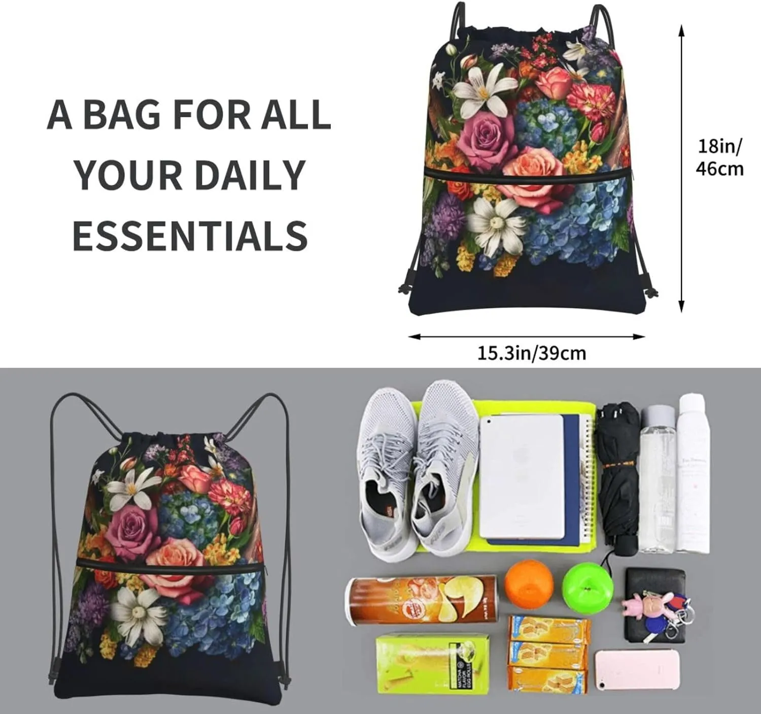 Drawstring Bag Gym Sack Drawstring Backpack Sport Gym Sack Cinch Bag White Orchid in The Pond Sport Bags for Travel, Thug Life Flowers, One Size