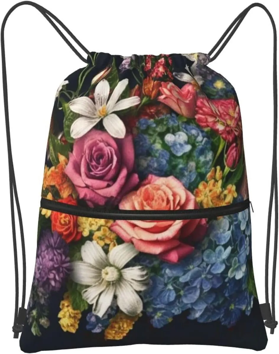 Drawstring Bag Gym Sack Drawstring Backpack Sport Gym Sack Cinch Bag White Orchid in The Pond Sport Bags for Travel, Thug Life Flowers, One Size