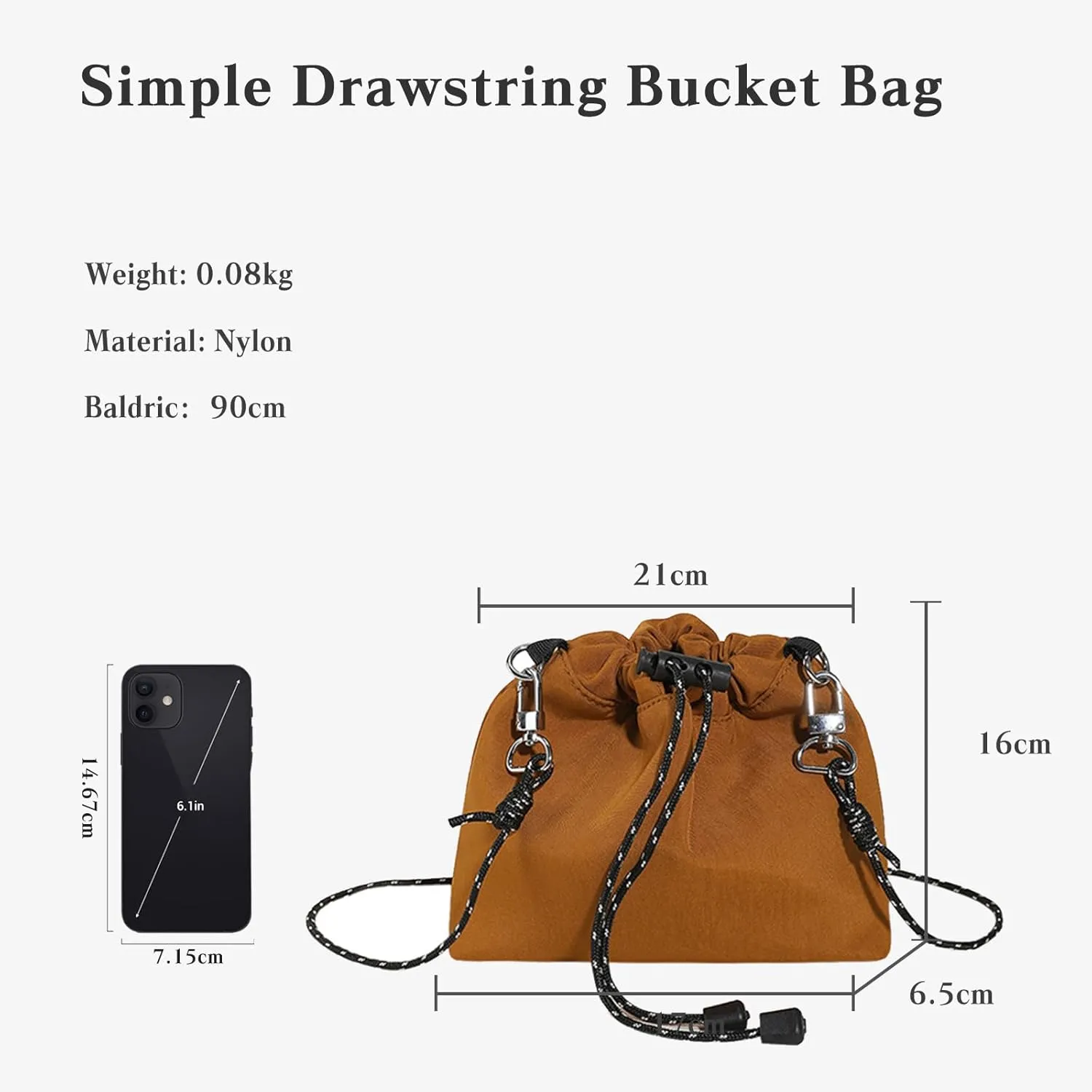 Drawstring Crossbody Bag for Women Nylon Bucket Bag Waterproof Tote Handbag Lightweight Shoulder Bag Satchel Bag