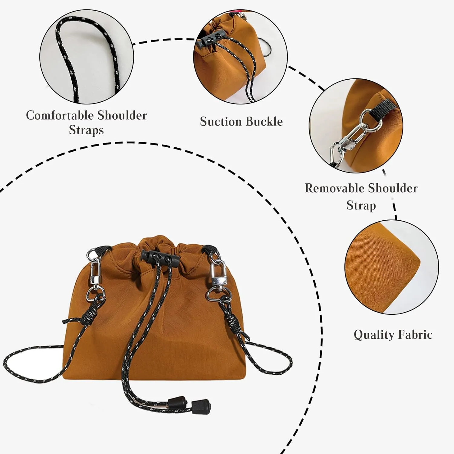 Drawstring Crossbody Bag for Women Nylon Bucket Bag Waterproof Tote Handbag Lightweight Shoulder Bag Satchel Bag