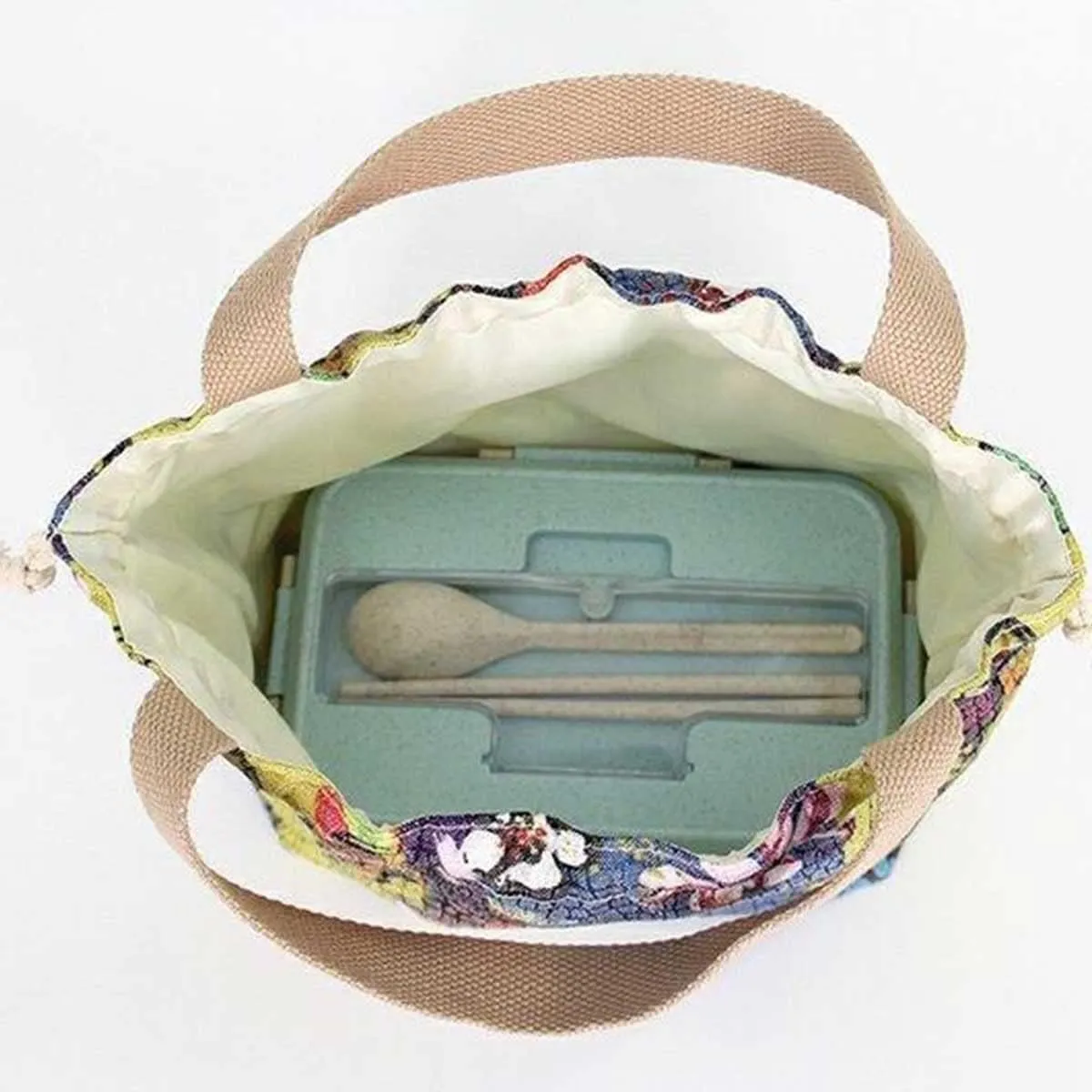 Drawstring Lunch Bag for Women and Men.,Large Capacity Womens Lunch Bag for Work, Thermal reusable Lunch Box with Handle for work, Office, Picnic, travel (cosmos)