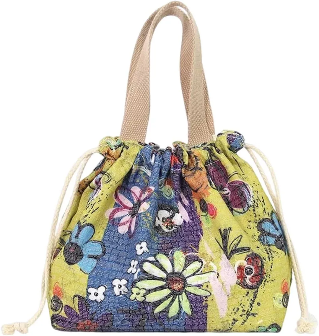 Drawstring Lunch Bag for Women and Men.,Large Capacity Womens Lunch Bag for Work, Thermal reusable Lunch Box with Handle for work, Office, Picnic, travel (cosmos)