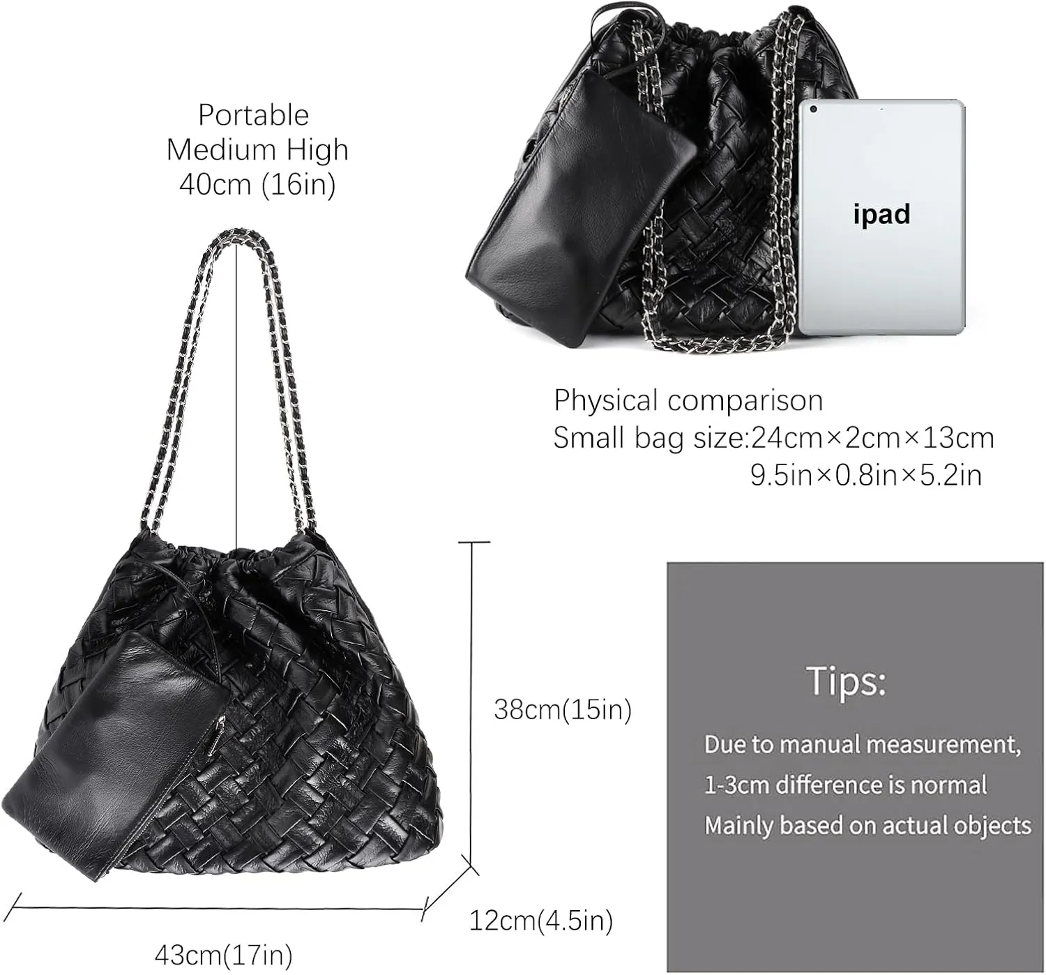 Drawstring Woven Shoulder Bag for Women, Large Vegan Leather Tote Bag Summer Beach Handbag with Purse Satchel Bag
