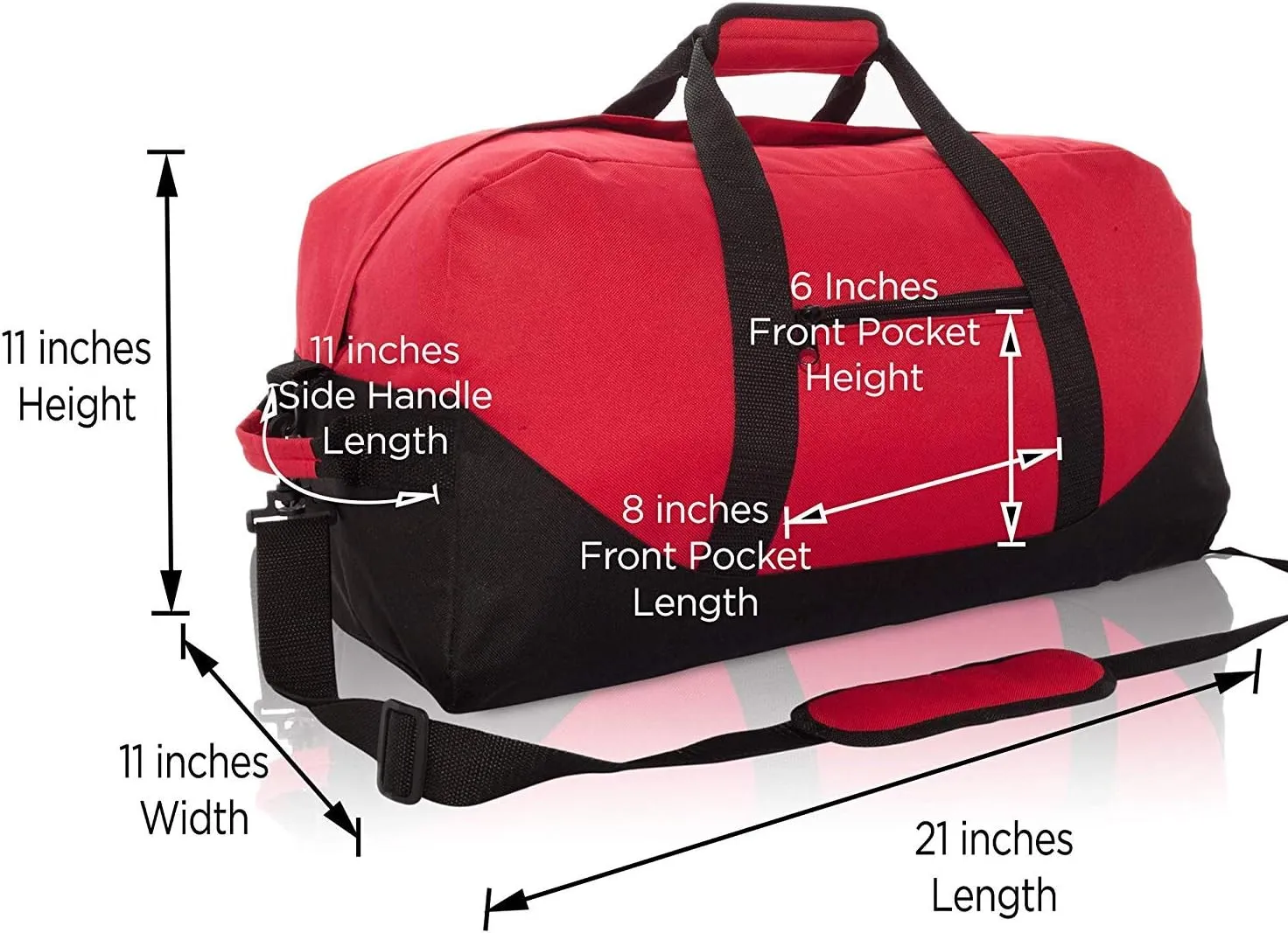 Duffle Bag, Gym bag, Heavy Duty Travel Bag Two Tone (Red - Large (21" x 11" x 11"))