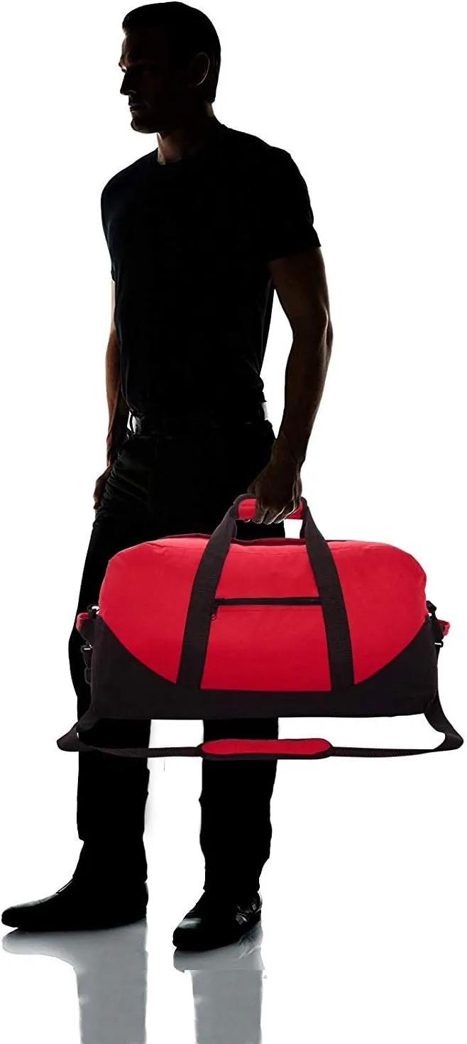 Duffle Bag, Gym bag, Heavy Duty Travel Bag Two Tone (Red - Large (21" x 11" x 11"))