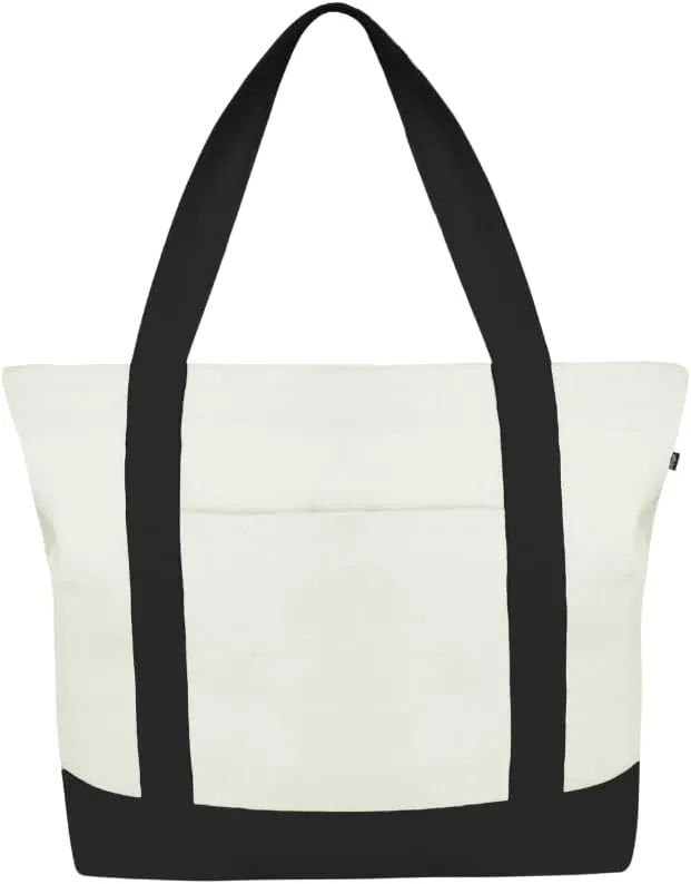 Ecoright Canvas Tote Bag for Women with Zip & Inner Pocket, 100% Organic Cotton Tote Bags for Men, Shopping, Beach