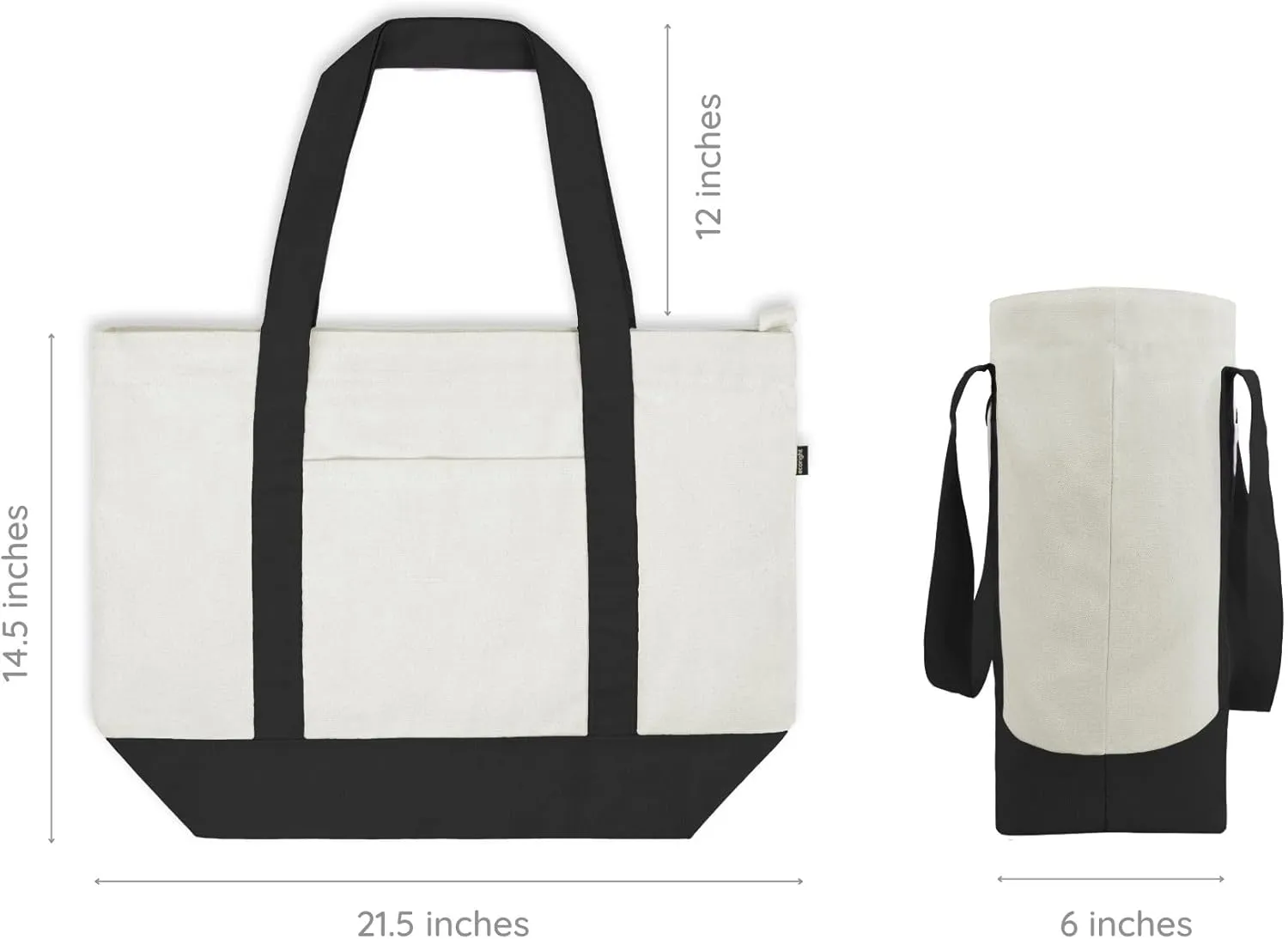 Ecoright Canvas Tote Bag for Women with Zip & Inner Pocket, 100% Organic Cotton Tote Bags for Men, Shopping, Beach