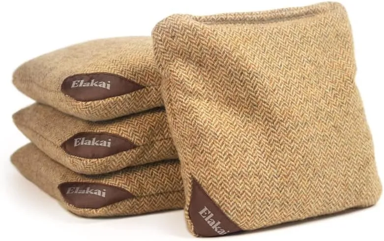 Elakai Cornhole Bags All Weather Single Sided Herringbone Regulation Size and Weight Set of 4 Ochre Yellow 6 in x 6 in