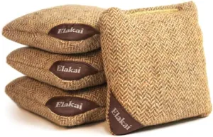 Elakai Cornhole Bags All Weather Single Sided Herringbone Travel Size and Weight Set of 4 Ochre Yellow 4 in x 4 in