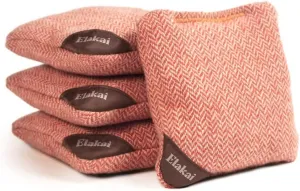 Elakai Cornhole Bags All Weather Single Sided Herringbone Travel Size and Weight Set of 4 Tangerine Orange 4 in x 4 in