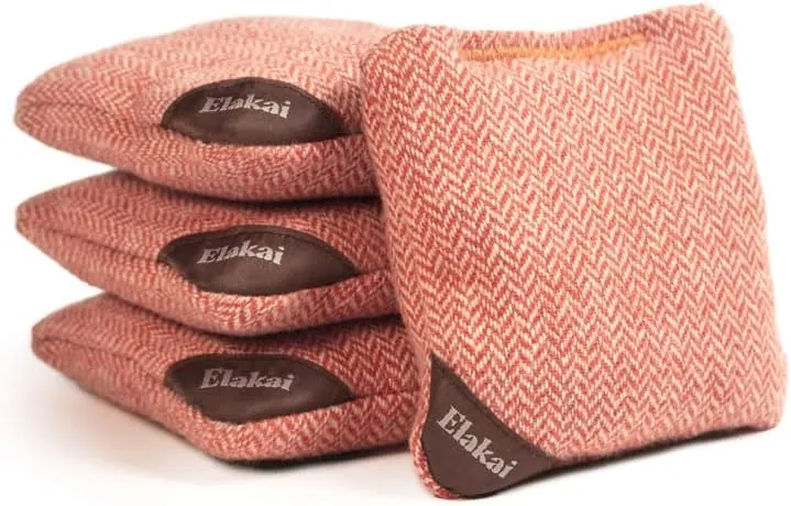 Elakai Cornhole Bags All Weather Single Sided Herringbone Travel Size and Weight Set of 4 Tangerine Orange 4 in x 4 in