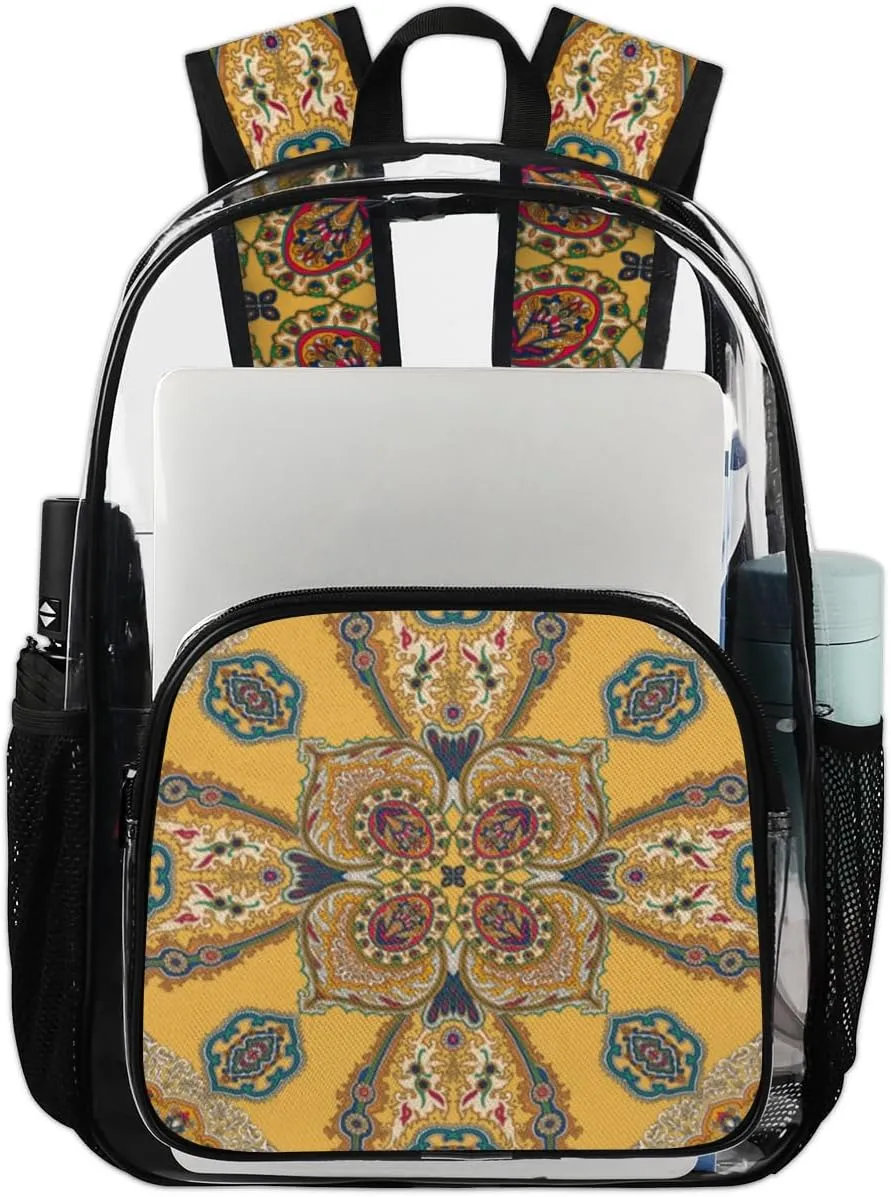 Elegant Palace Embroidery Clear Backpack Heavy Duty Large Stadium Approved Clear Bag PVC See Through Transparent Backpack Work Travel Security Stadium Bag