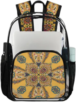 Elegant Palace Embroidery Clear Backpack Heavy Duty Large Stadium Approved Clear Bag PVC See Through Transparent Backpack Work Travel Security Stadium Bag