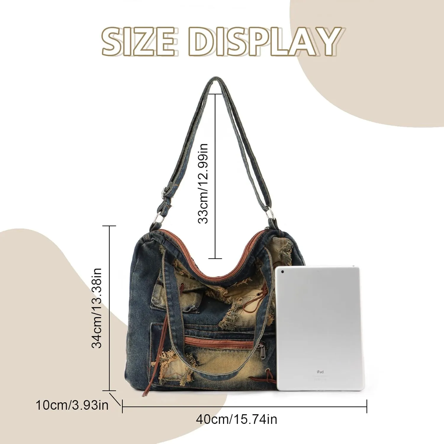 Emprier Denim Hobo Bags for Women - Retro Y2K Blue Jean Casual Purses and Handbags - Large Capacity Tote Bag