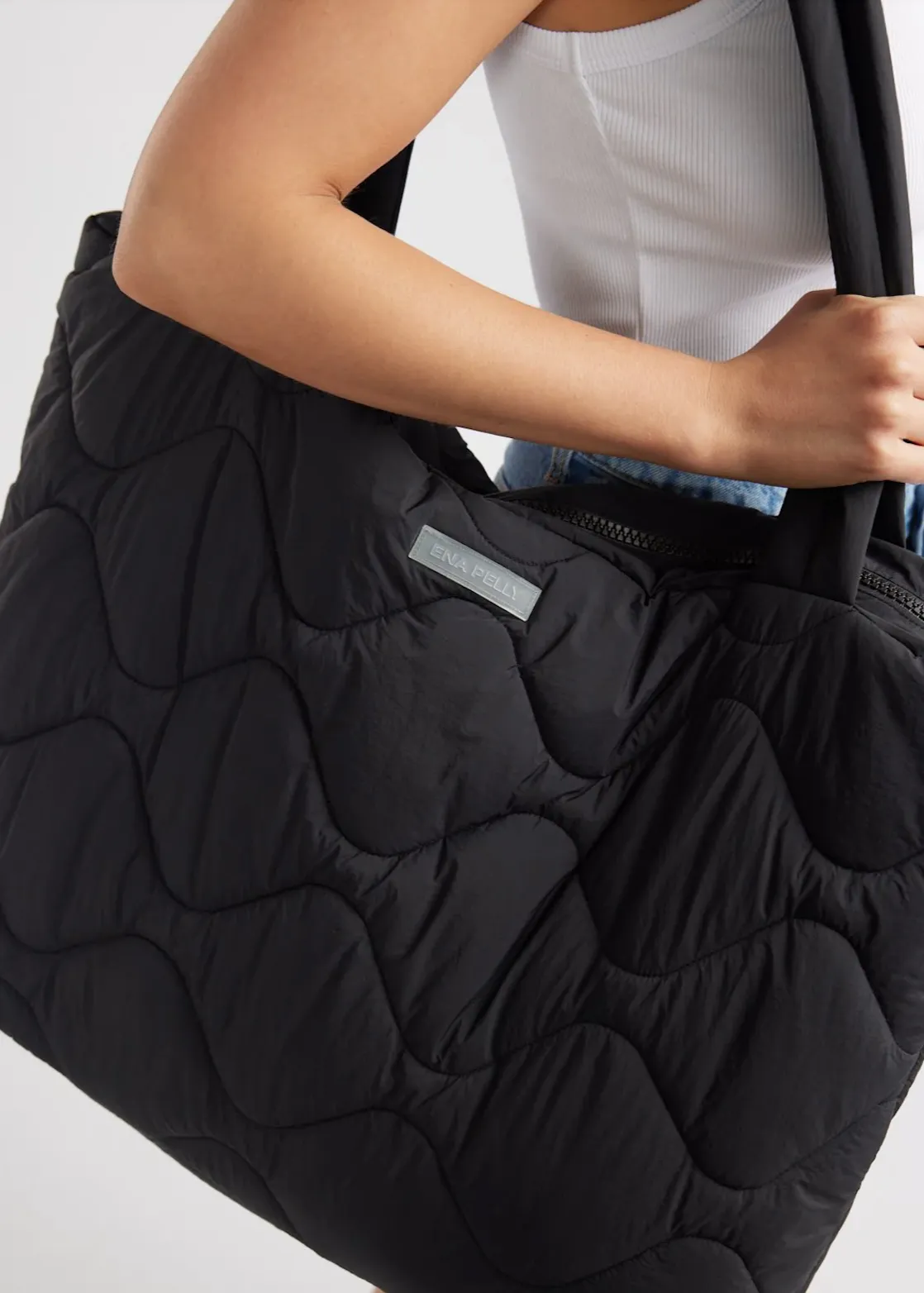 ENA PELLY Elodie Quilted Tote Bag - Black